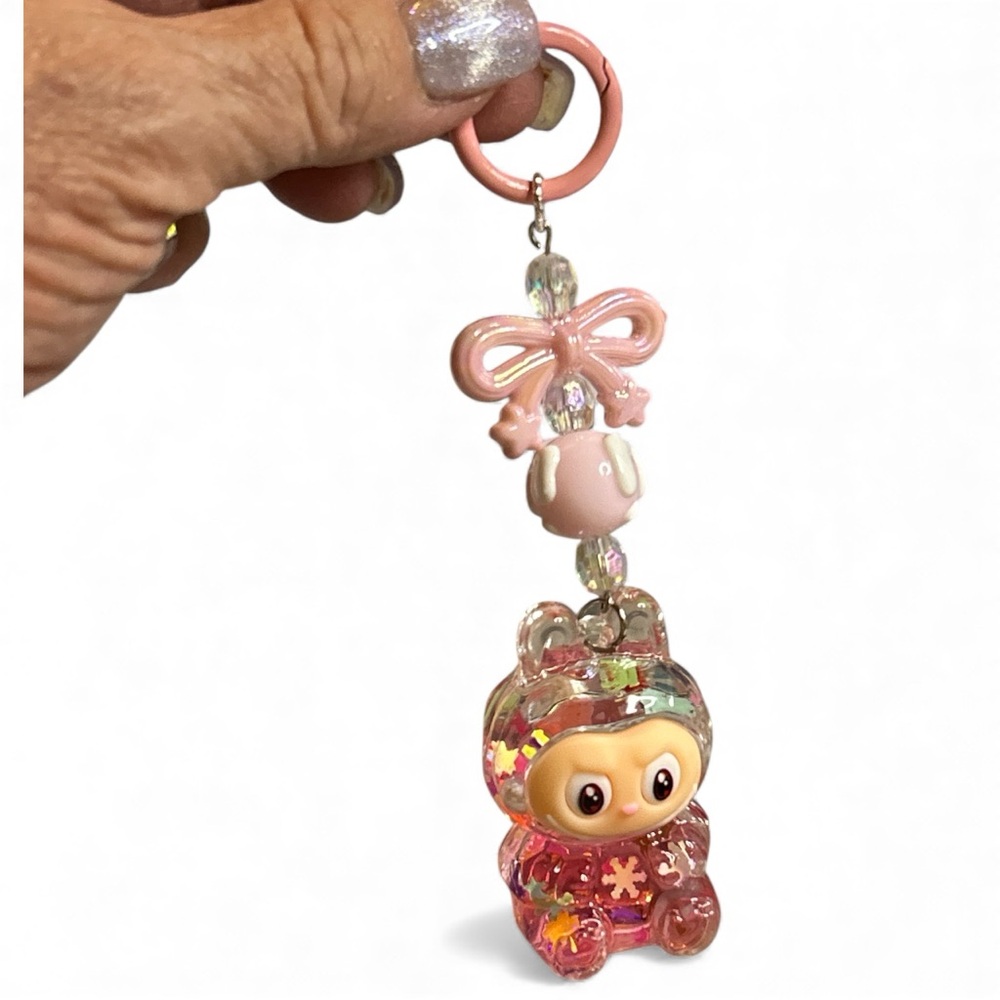 PINK LABUBU LIQUID MOTION KEY CHAIN